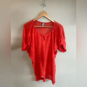 FREE PEOPLE Red Knit Sweater Top Size Medium Short‎ Sleeve